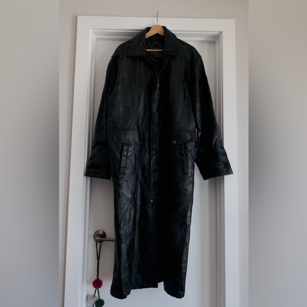 Vintage Long Stitched Black Real Leather Jacket
